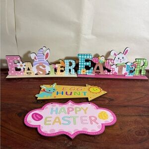 Easter party theme decoration bundle 4 Pc Decorate Stand sign Hanging Sign